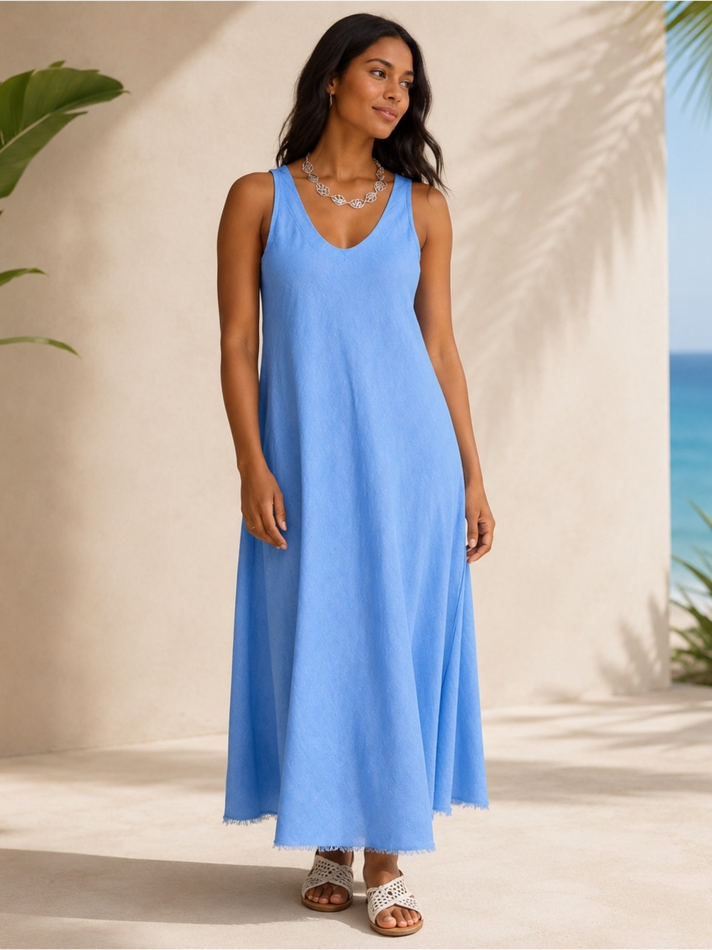 Tommy Bahama St. Lucia Linen-Blend Bias-Cut Coverup Dress Size M